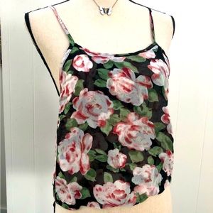 Cotton candy pink and black floral sheer tank top - Large NWT